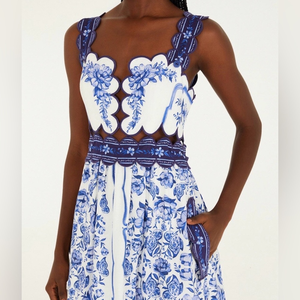 Farm Rio NWT Blue and White Floral Cutout Maxi Dress - Picture 2 of 4